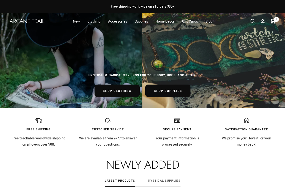 Arcane Trail homepage screenshot