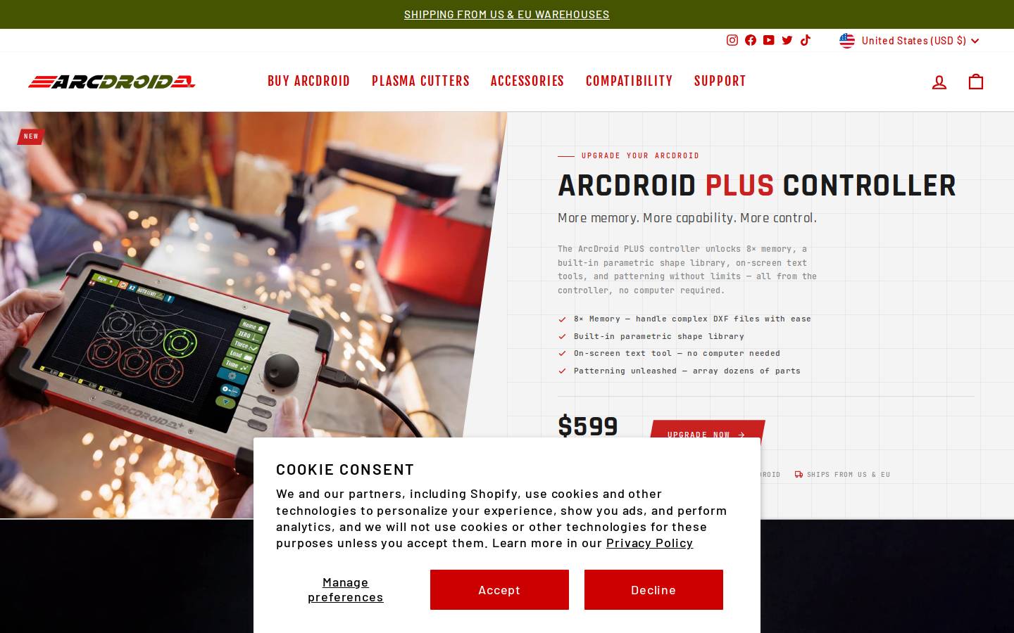 arcdroidcnc.com homepage screenshot