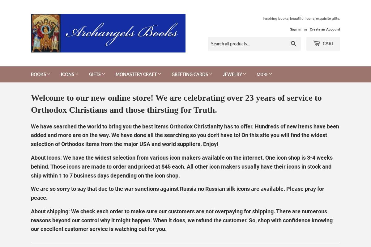 archangelsbooks.com homepage screenshot