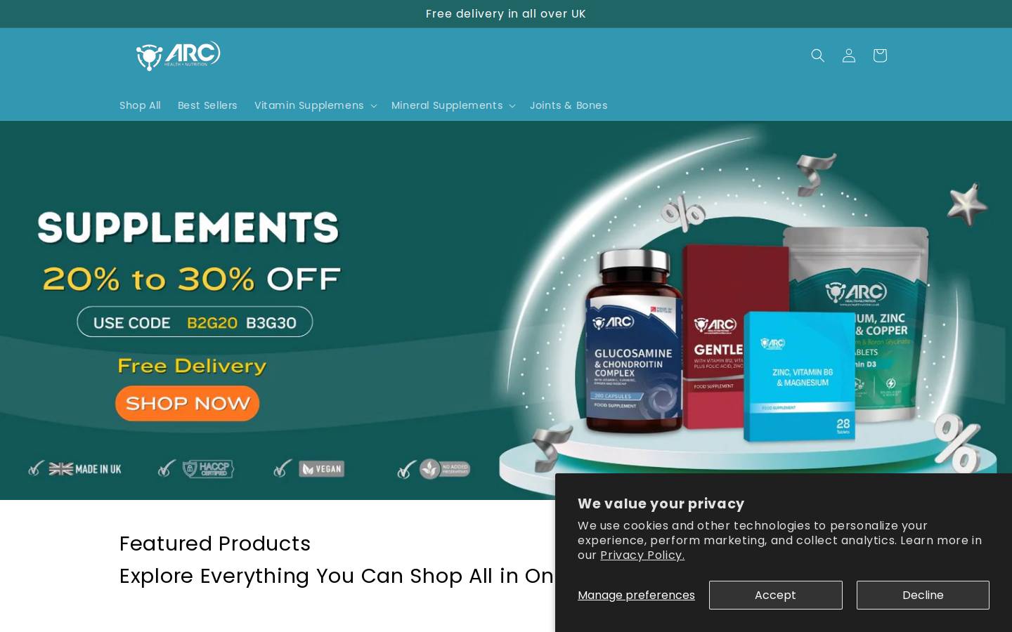 archealthnutrition.com homepage screenshot