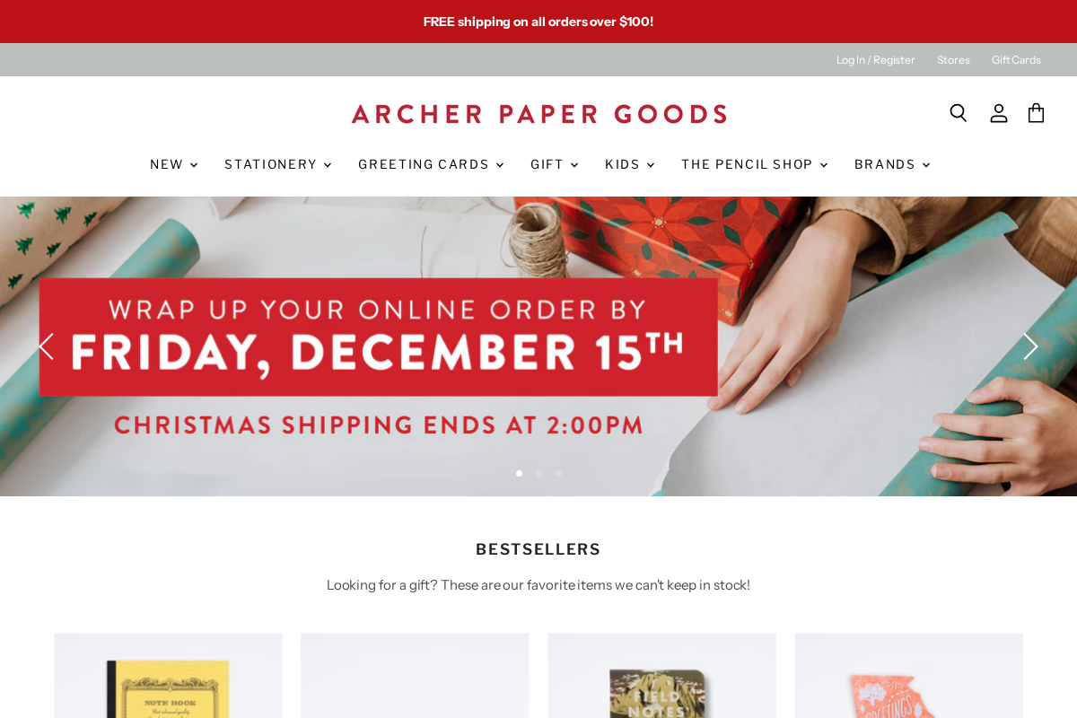 Archer Paper Goods homepage screenshot