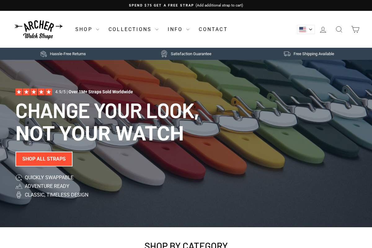 archerwatchstraps.com homepage screenshot
