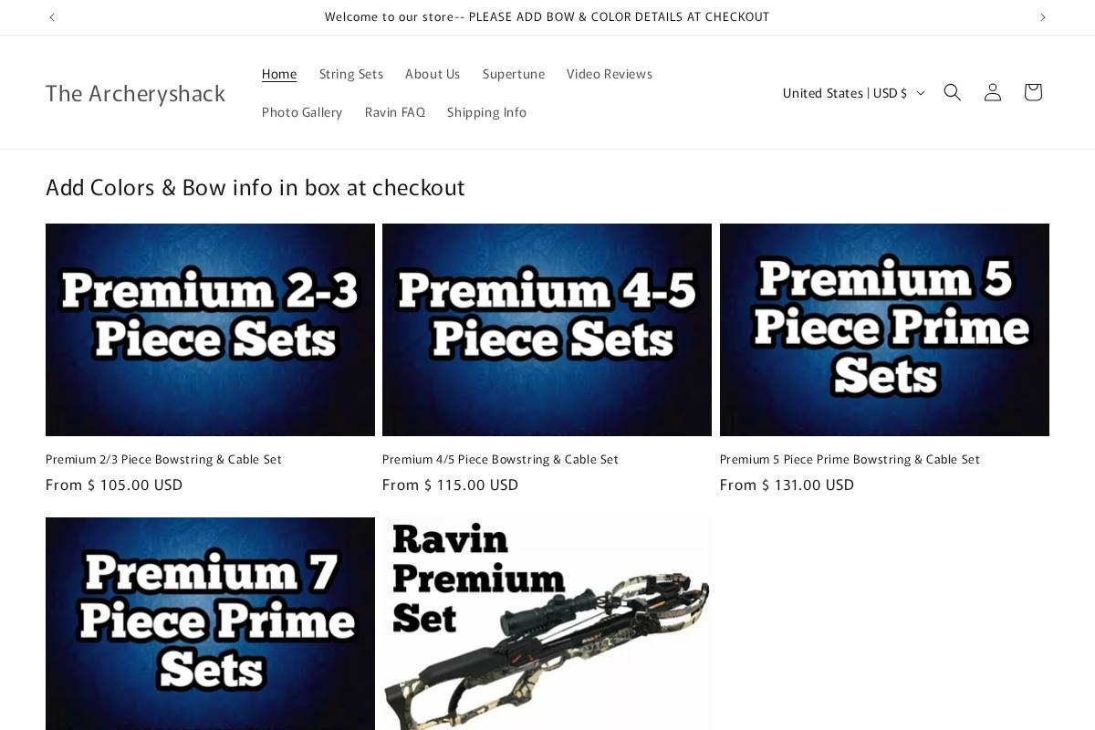 The Archeryshack homepage screenshot