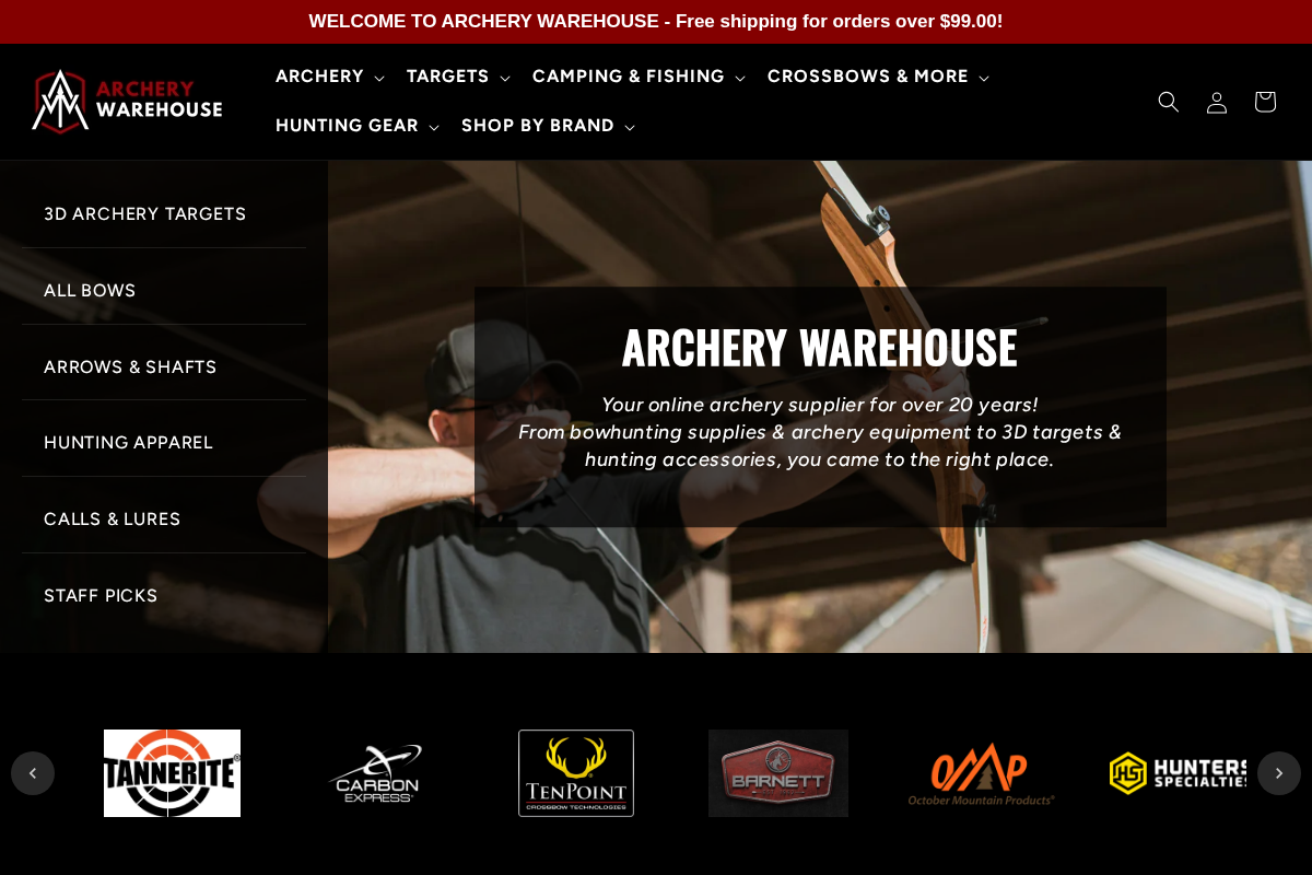 Archery Warehouse homepage screenshot