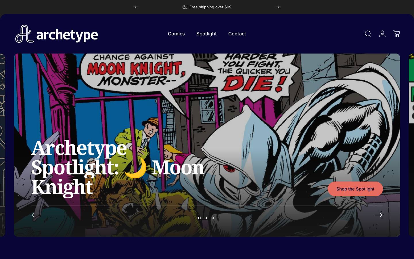 archetypecomics.com homepage screenshot