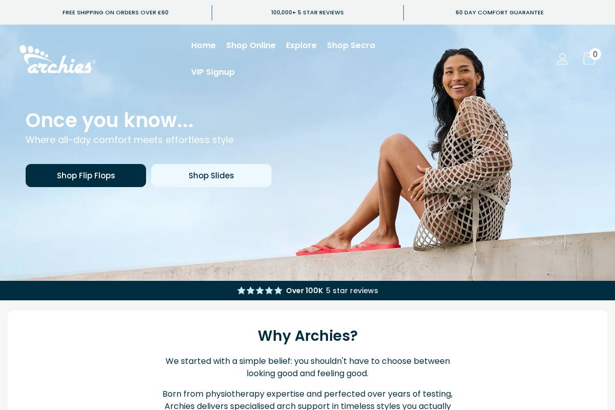 Archies Footwear homepage screenshot