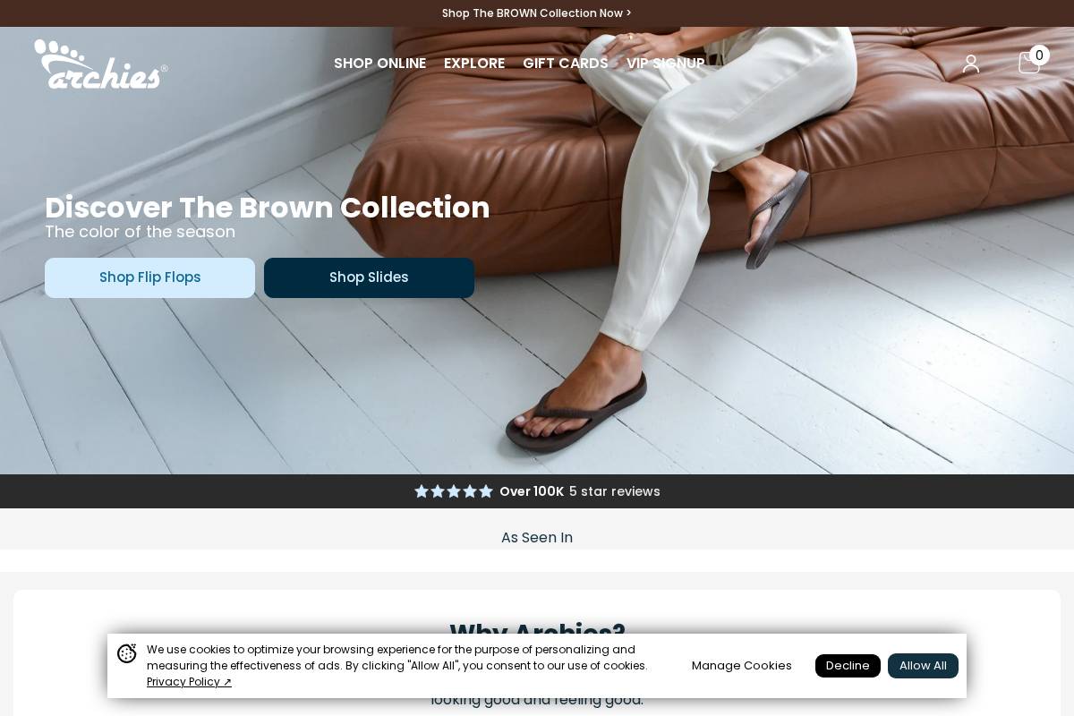 Archies Footwear homepage screenshot