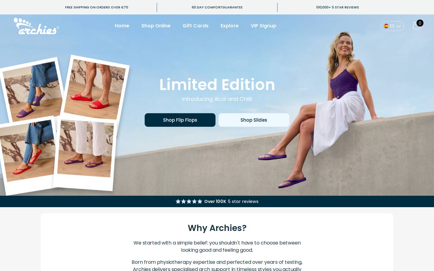 Archies Footwear homepage screenshot