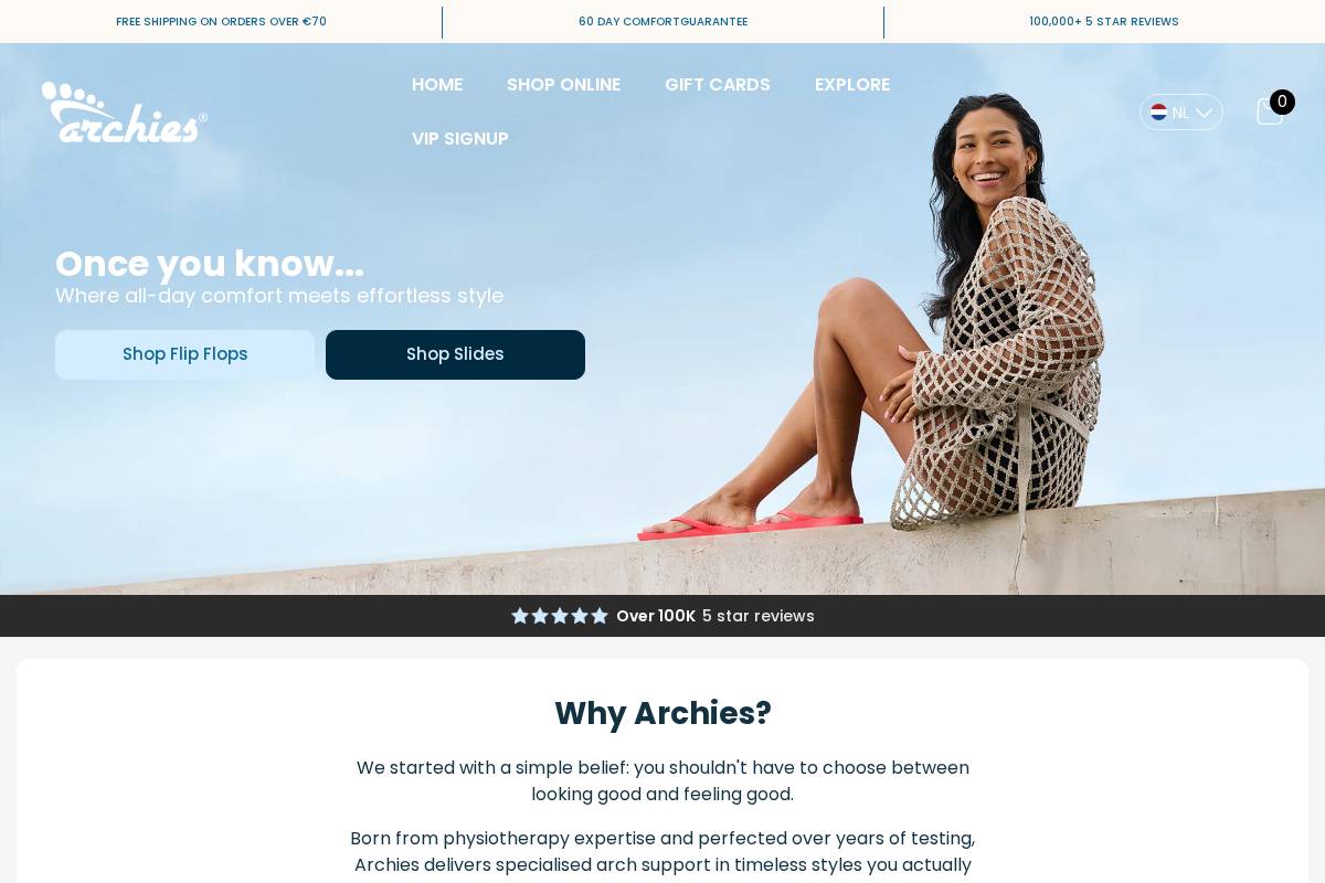 Archies Footwear homepage screenshot