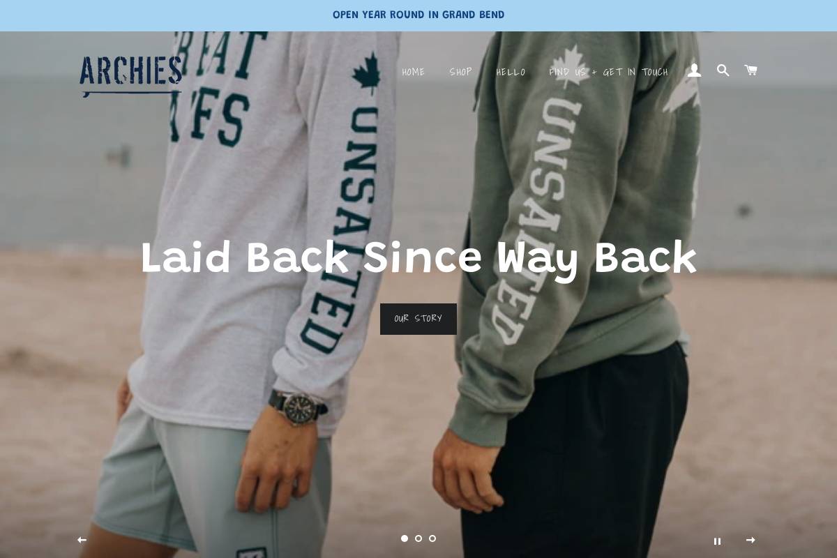 archiessurfshop.com homepage screenshot