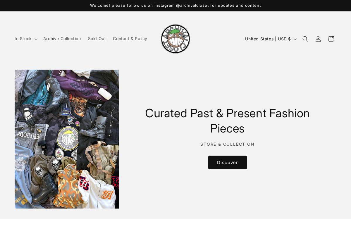 archivalcloset.com homepage screenshot