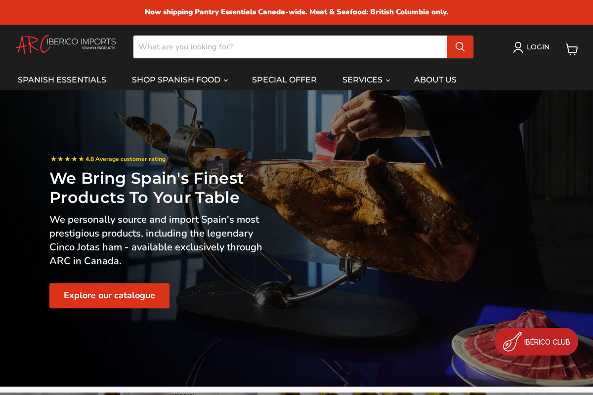 ARC IBERICO IMPORTS homepage screenshot