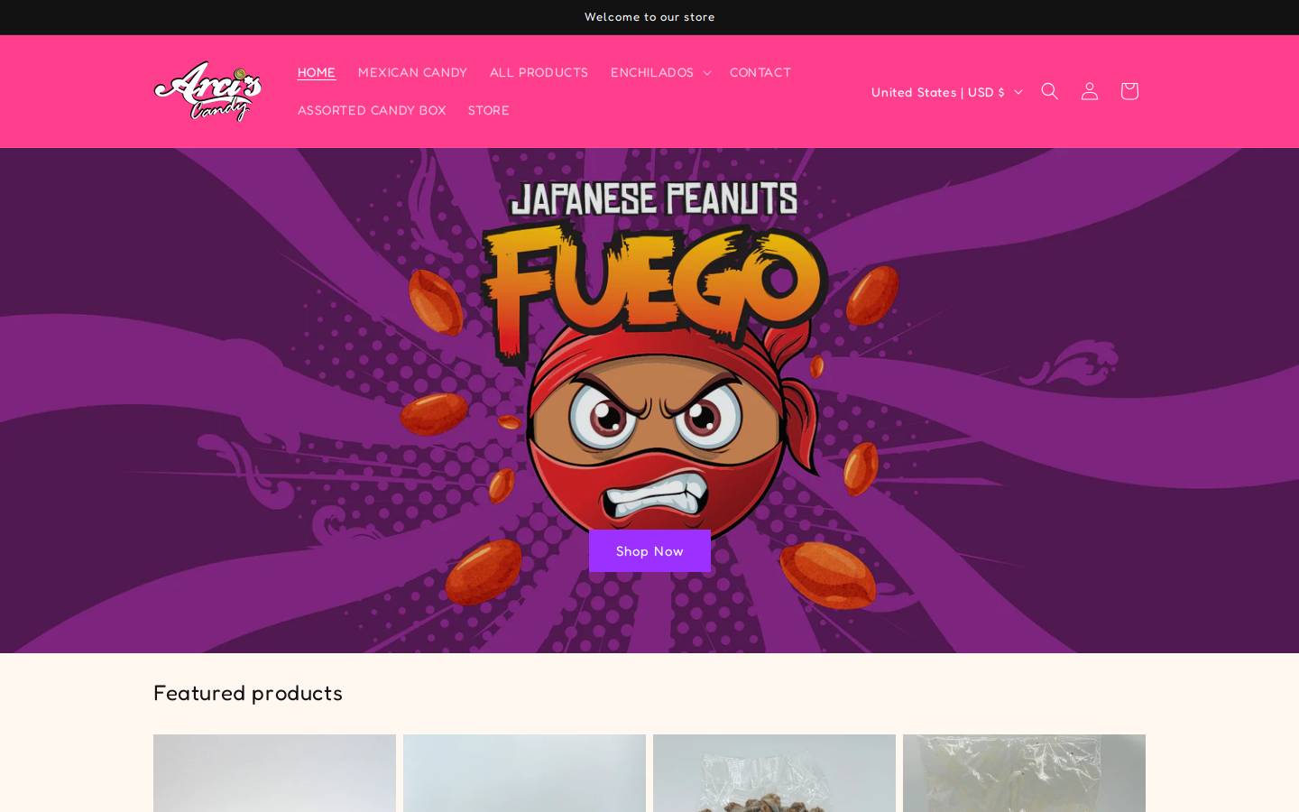 arciscandystore.com homepage screenshot