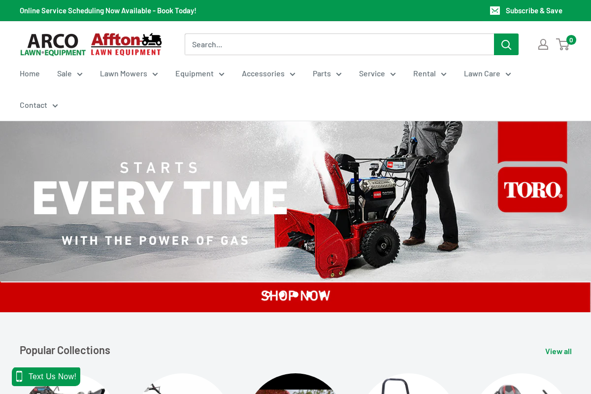 Arco Lawn Equipment homepage screenshot