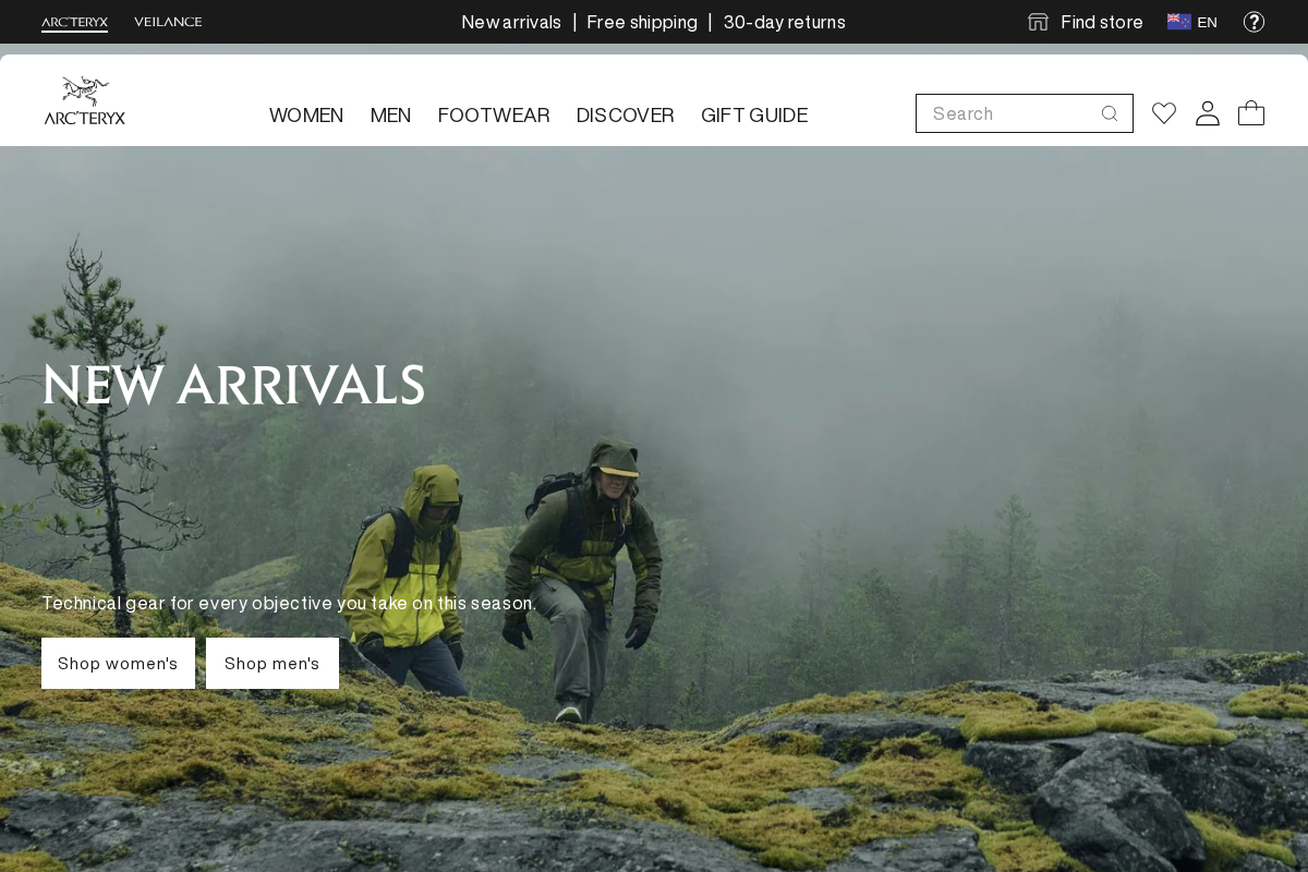 Arc'teryx New-Zealand homepage screenshot