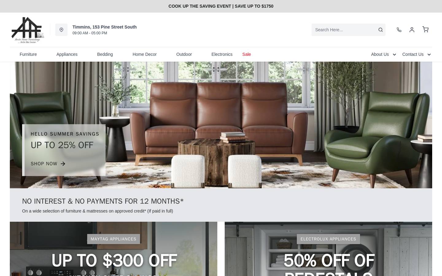 arcticfurniture.com homepage screenshot