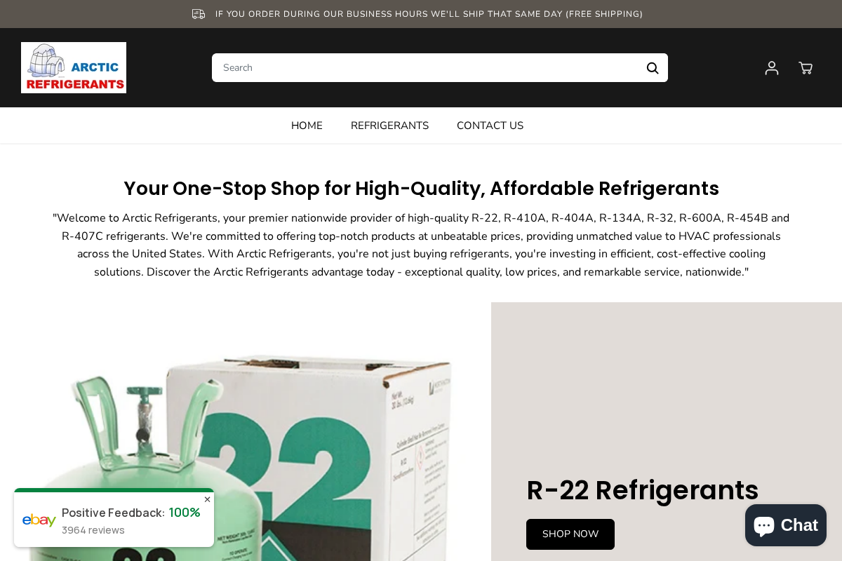 Arctic Refrigerants homepage screenshot