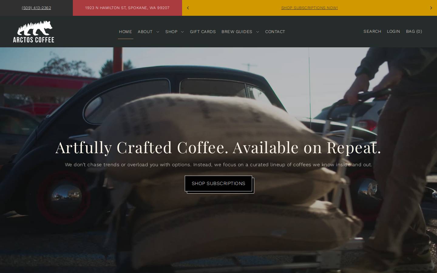 arctoscoffee.com homepage screenshot