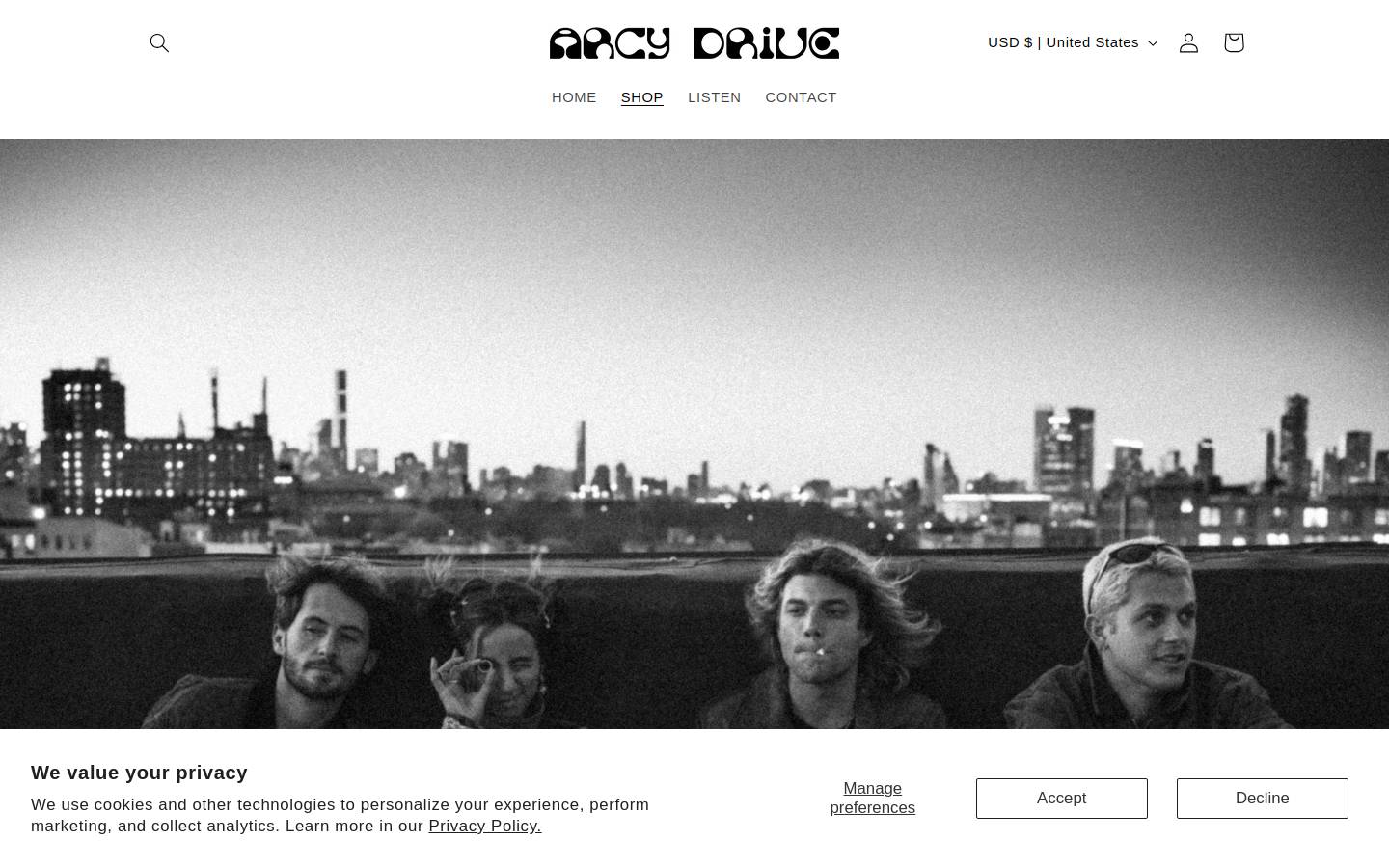 arcydrivetheband.com homepage screenshot
