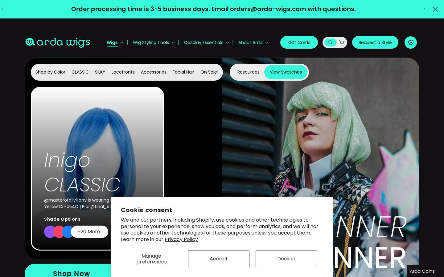 Arda Wigs homepage screenshot