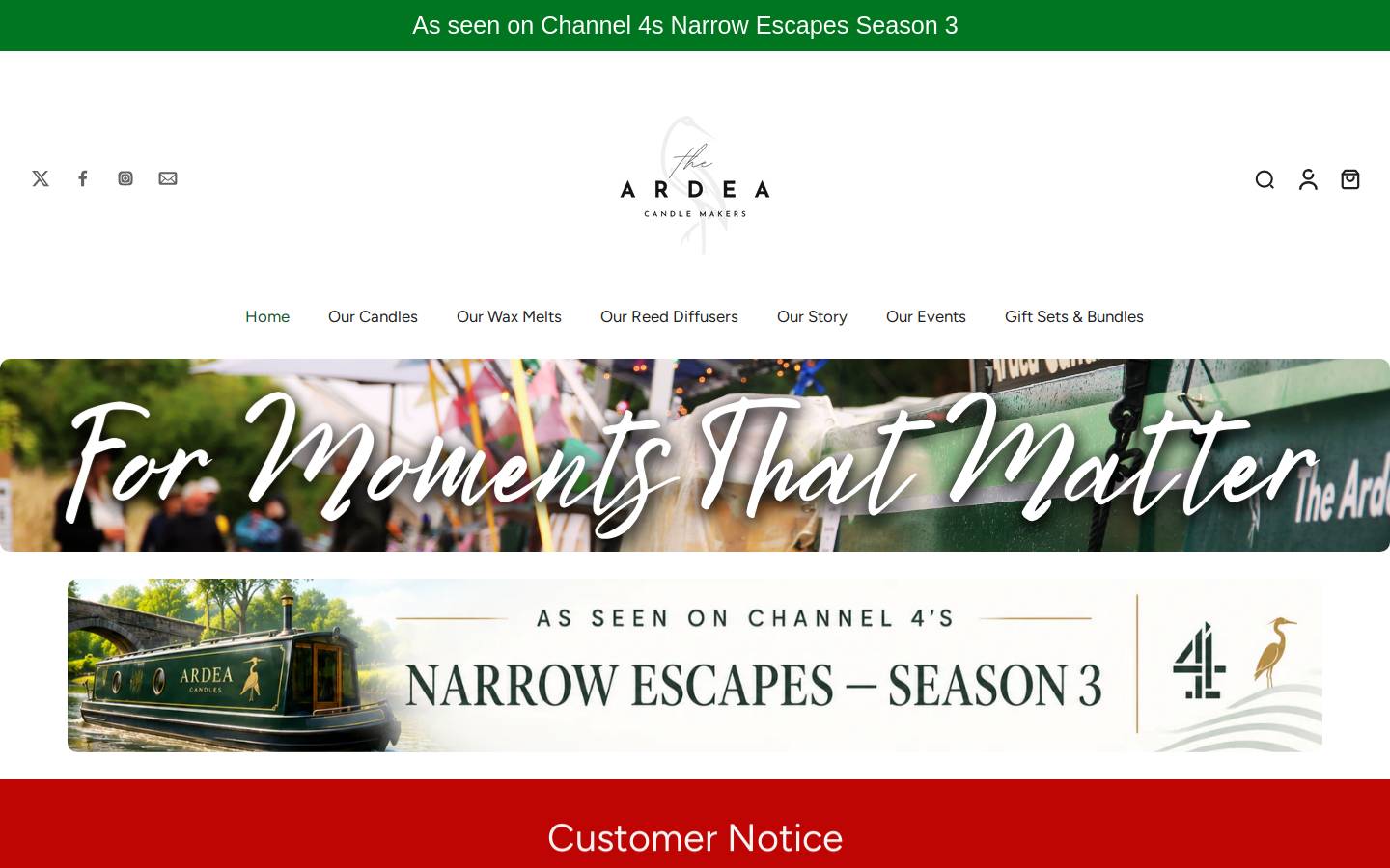 ardeacandles.com homepage screenshot