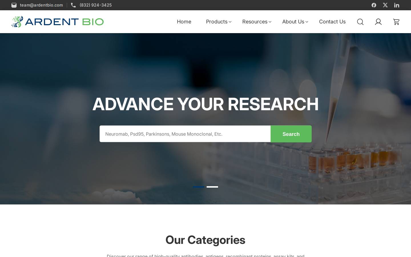 Ardent Bio LLC homepage screenshot