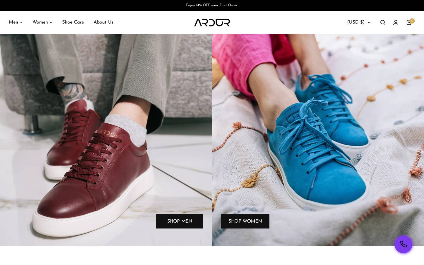 ardurshoes.com homepage screenshot