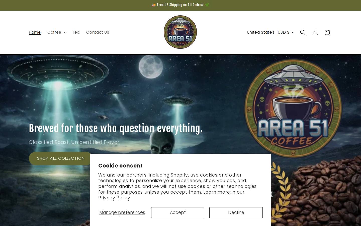 area51coffee.com homepage screenshot