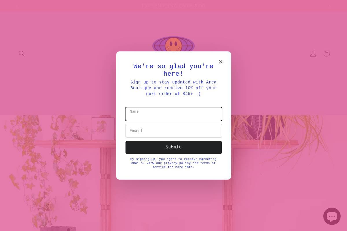 areaboutique.ca homepage screenshot