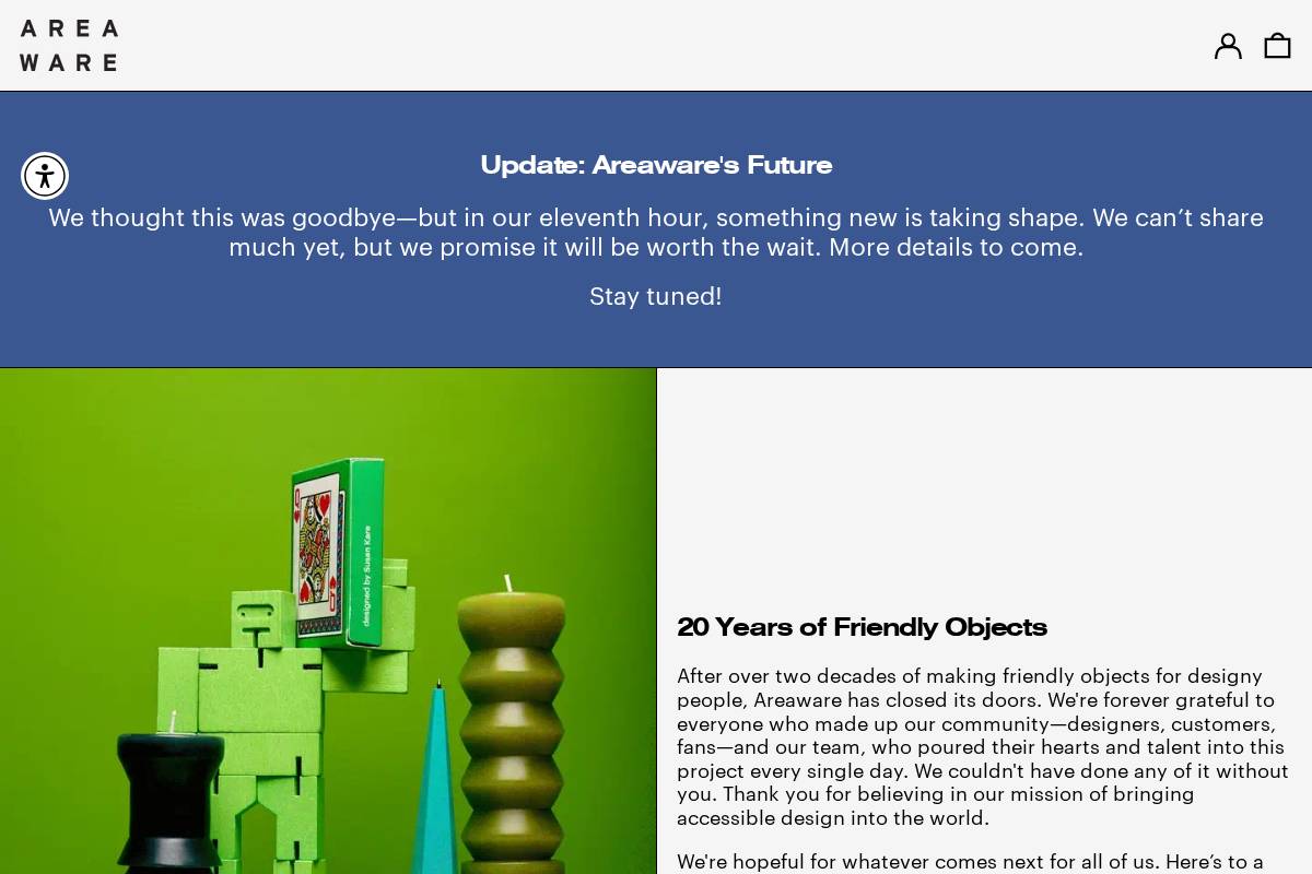 Areaware homepage screenshot