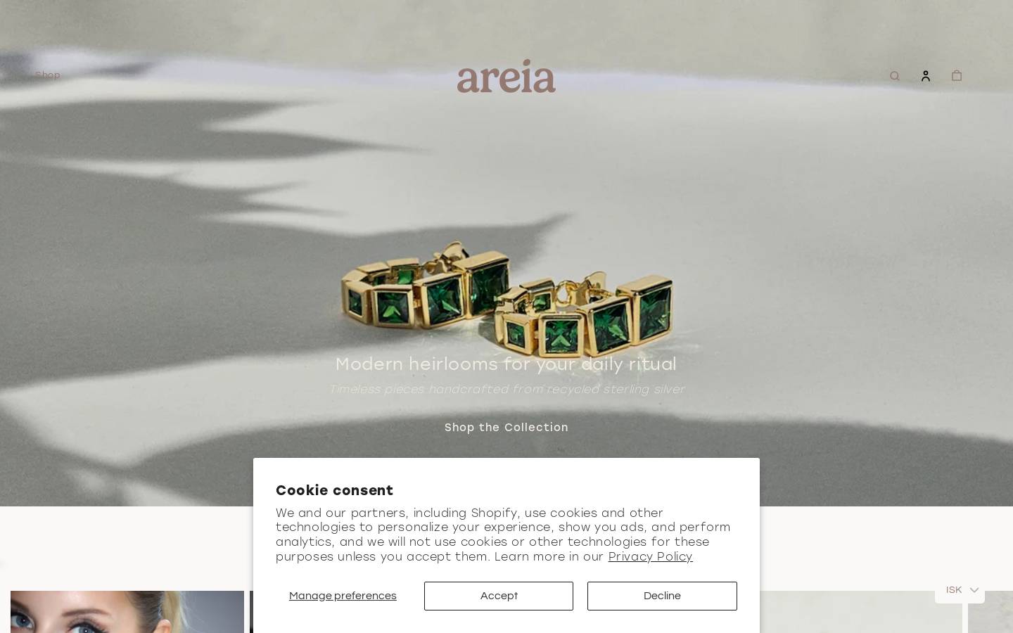 areiajewellery.com homepage screenshot