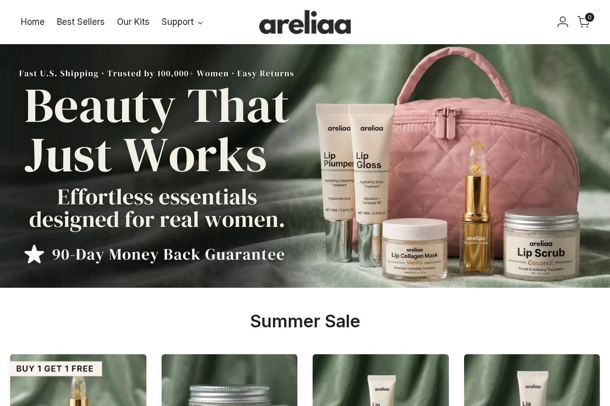 Areliaa homepage screenshot