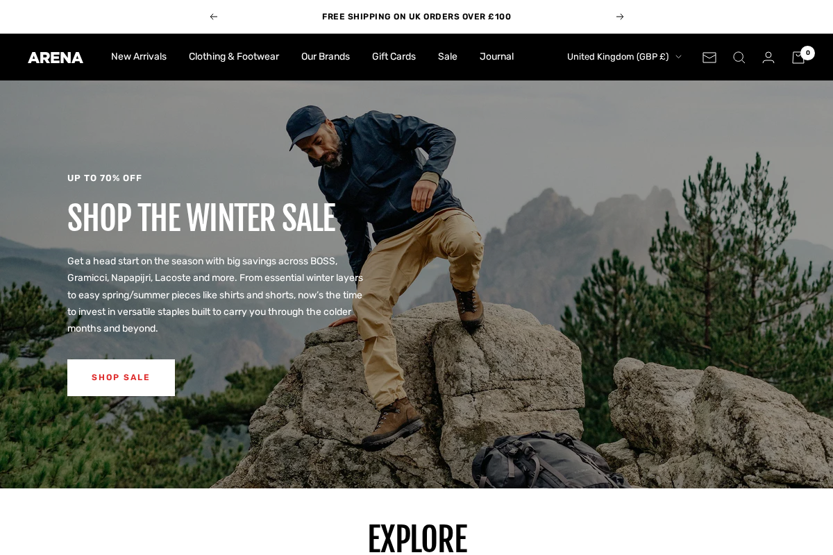 Arenamenswear homepage screenshot