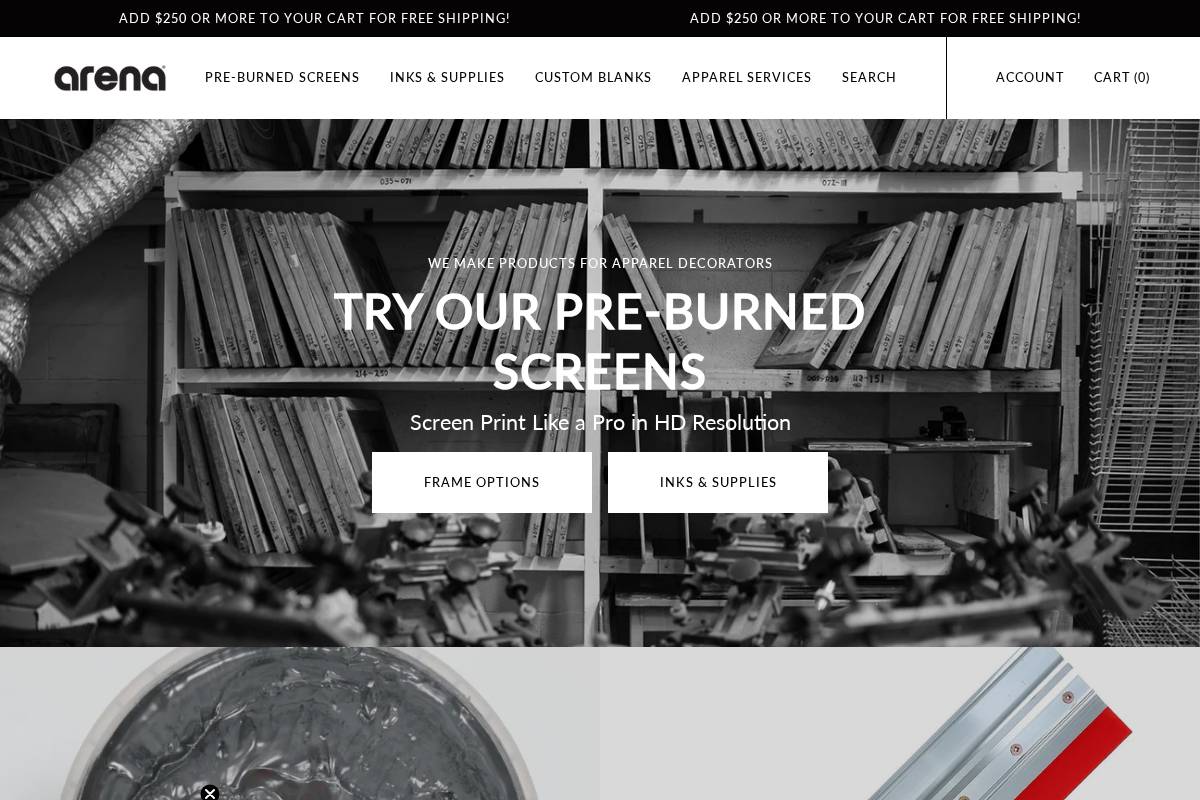 Arena Prints homepage screenshot