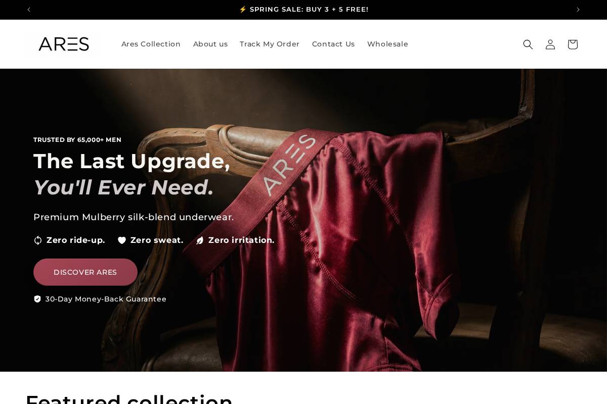 Aresunderwear homepage screenshot