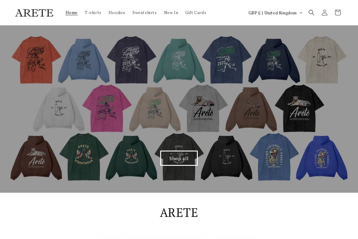 aretestreetwear.com homepage screenshot