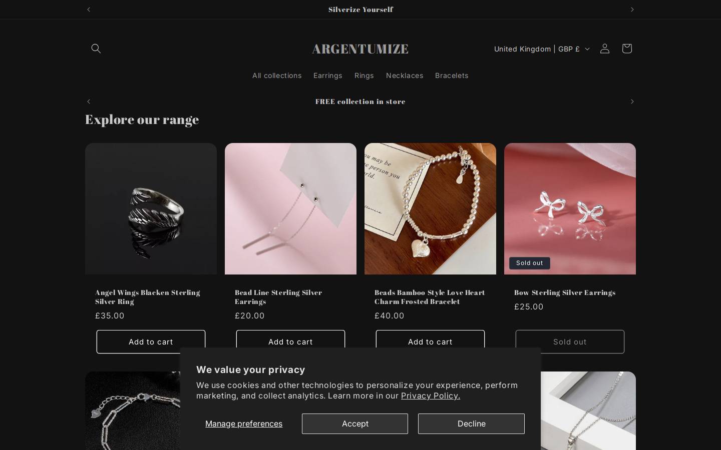 argentumize.com homepage screenshot