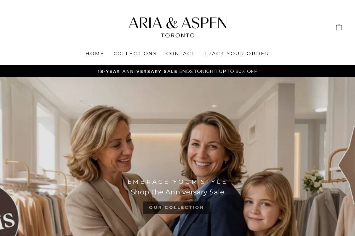 Ariaaspentoronto homepage screenshot