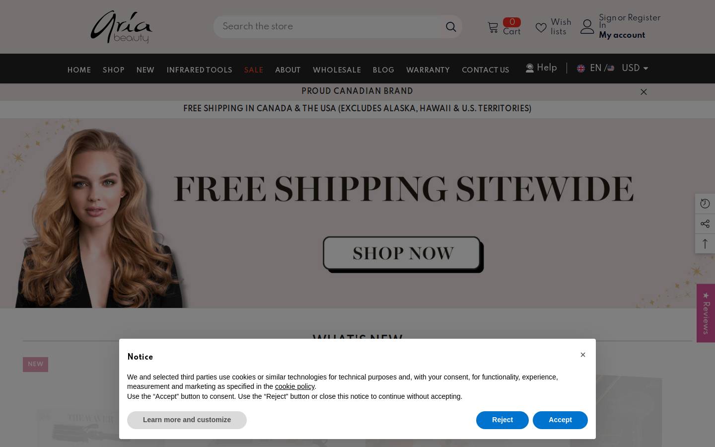 Aria Beauty™ homepage screenshot