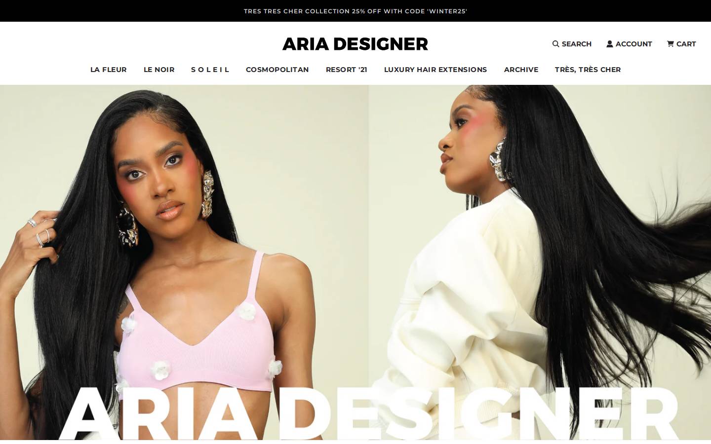 ariadesignerhair.com homepage screenshot