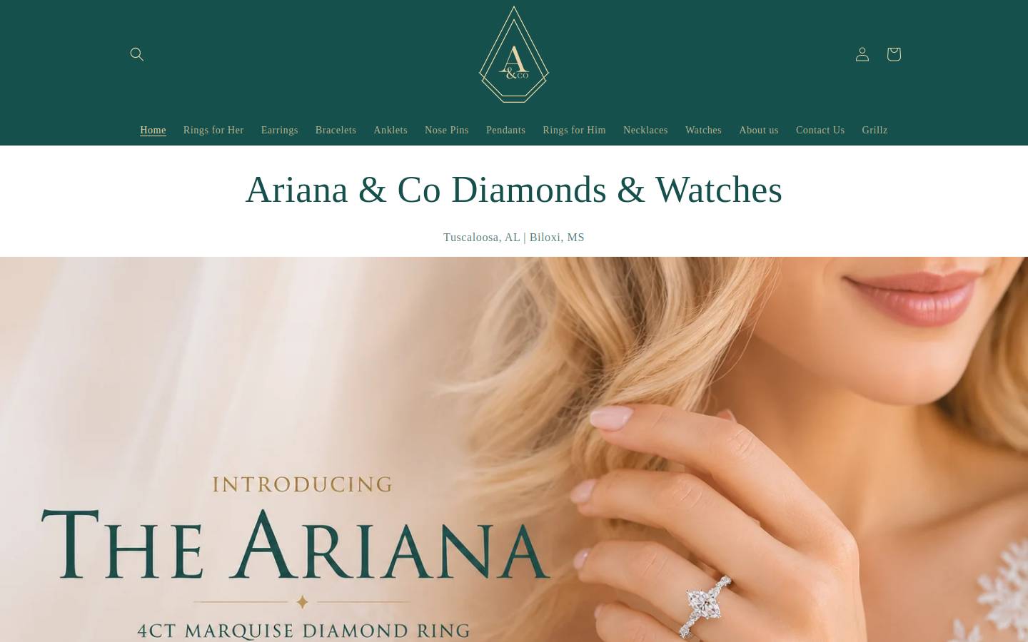 arianaandco.com homepage screenshot