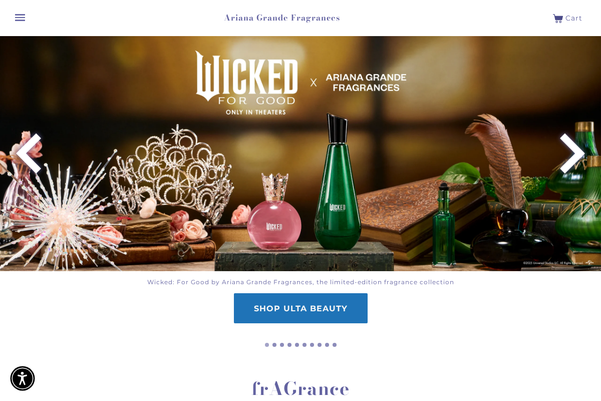 Ariana Grande Fragrances homepage screenshot