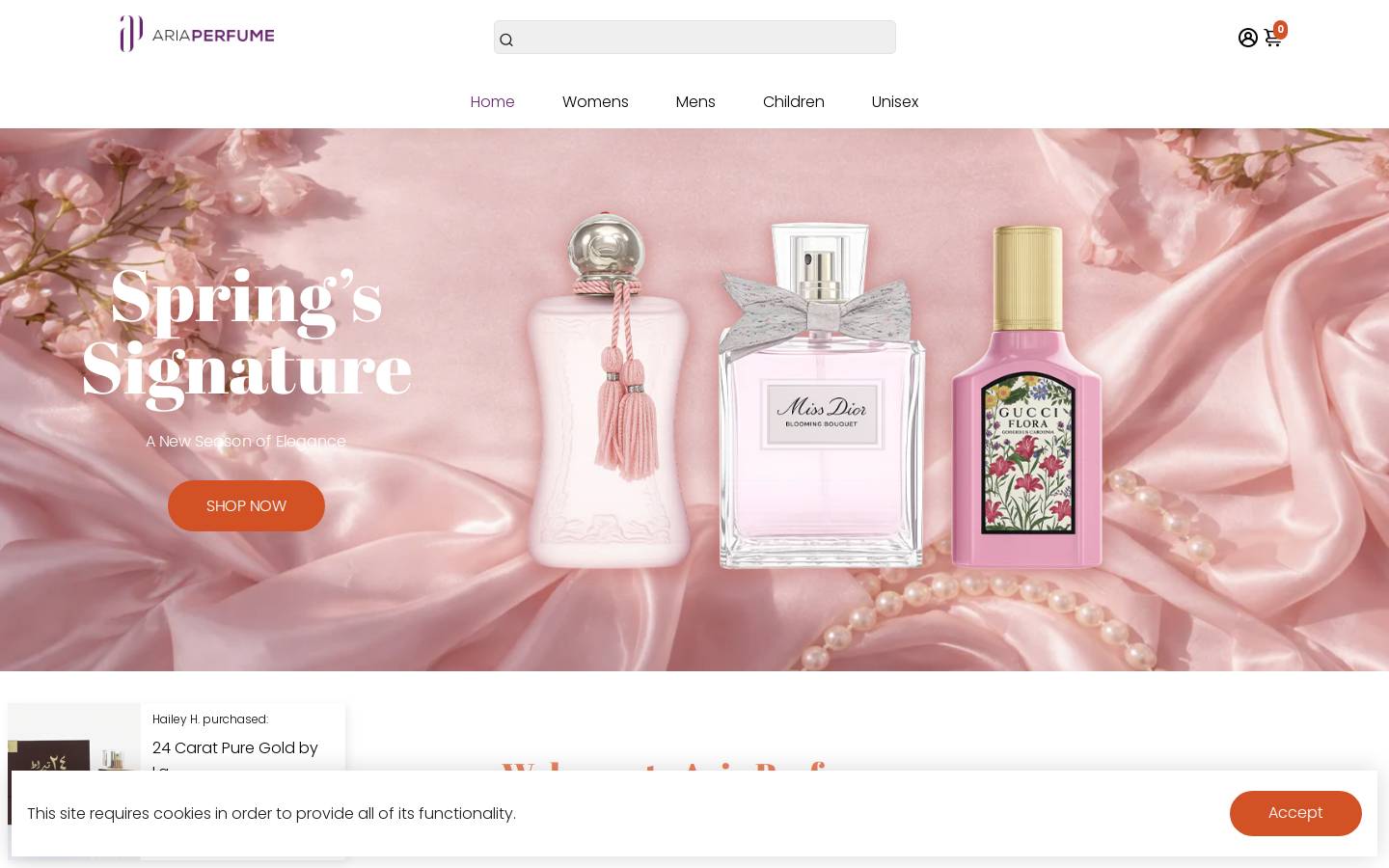 ariaperfume.com homepage screenshot