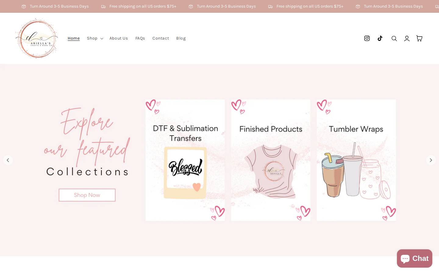 ariellascrafts.com homepage screenshot