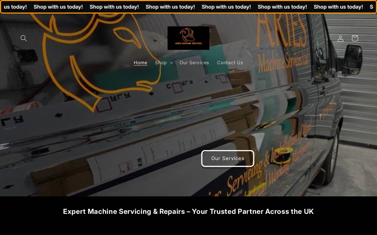 Aries Machine Services homepage screenshot
