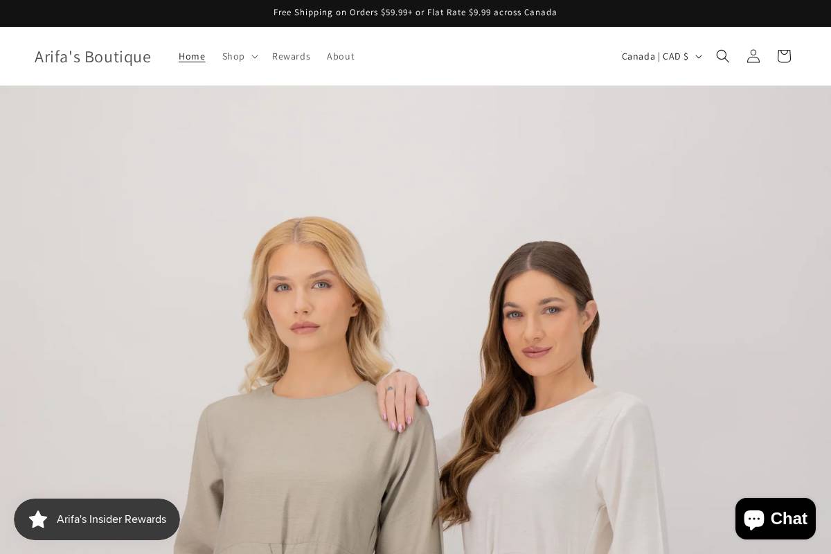 arifasboutique.com homepage screenshot