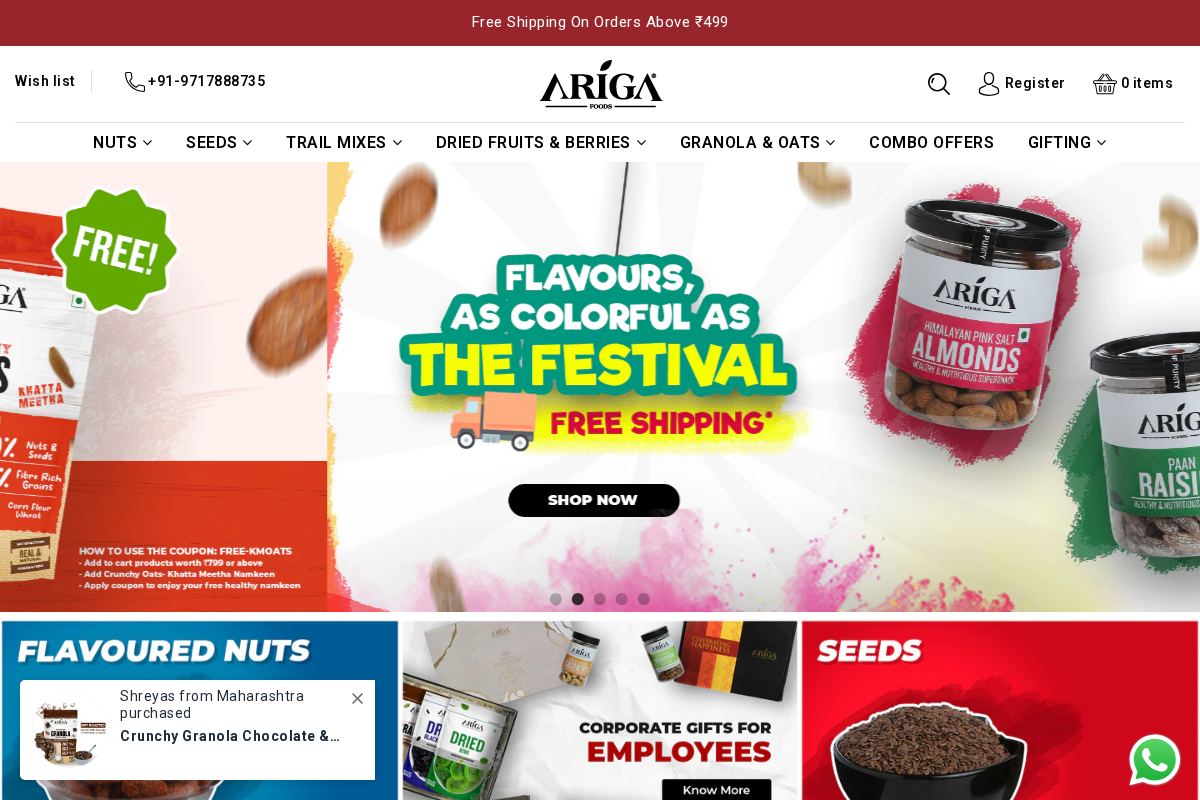 arigafoods.com homepage screenshot