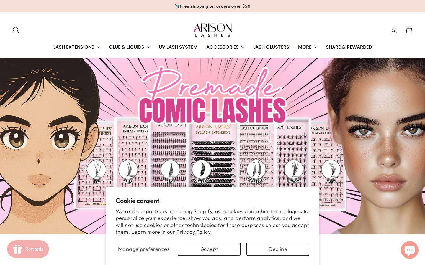 arisonlashes.com homepage screenshot