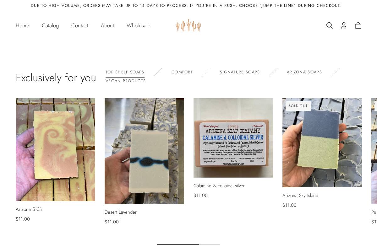 arizonasoapcompany.com homepage screenshot