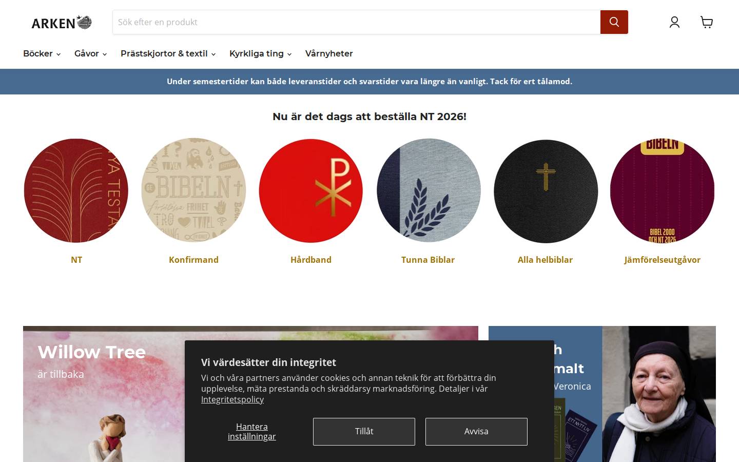 Arken Bokhandel homepage screenshot